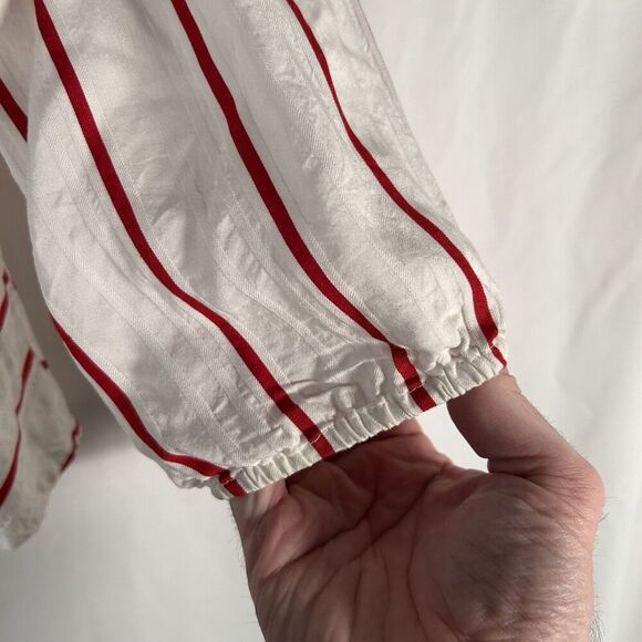 JOA Blouse Womens Medium White Red Striped Button Up Long Sleeve - Picture 5 of 8